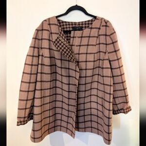 NWT TALBOTS Womans 2 XL Brown Plaid Double Faced Topper Coat Wool Blend Pockets